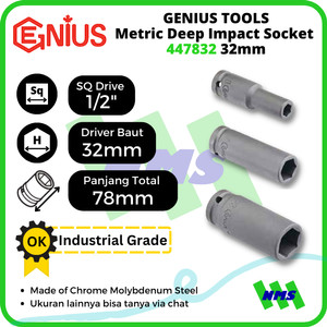 [EZM.1041902] Mata Sok Metric Deep Impact Sockets 1/2 Inch 6pt 32mm 447832 GENIUS