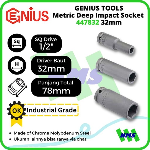 [EZM.1041902] Mata Sok Metric Deep Impact Sockets 1/2 Inch 6pt 32mm 447832 GENIUS