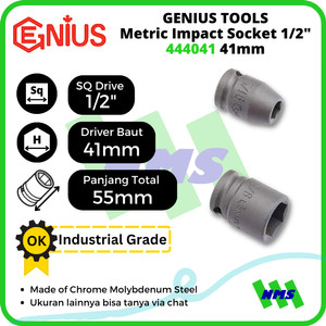 [EZM.1041907] Mata Sok Metric Impact Sockets 1/2 Inch 6pt 41mm 444041 GENIUS