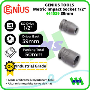 [EZM.1041908] Mata Sok Metric Impact Sockets 1/2 Inch 6pt 39mm 444039 GENIUS