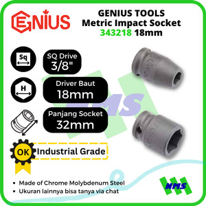[EZM.1041938] Mata Sok Metric Impact Sockets 3/8 Inch 6pt 18mm 343218 GENIUS