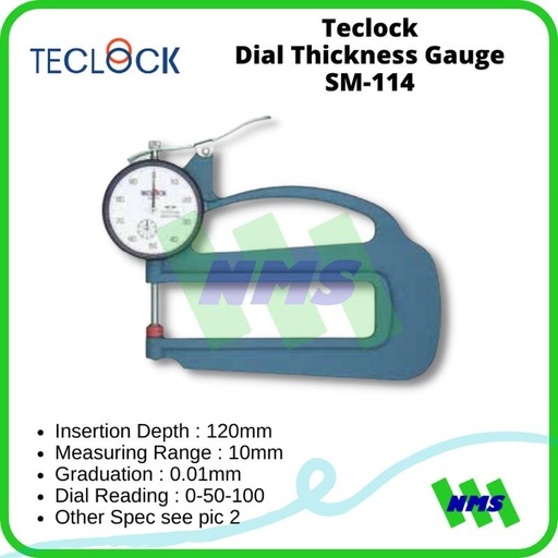 [EZM.1041943] Teclock SM-114 Dial Thickness Gauge 10mm Alat Ukur Ketebalan