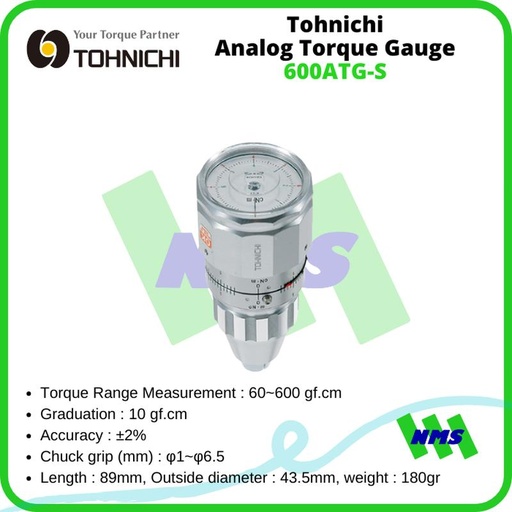 [EZM.1041944] Tohnichi 600ATG-S Analog Torque Gauge 60 - 600 gf.cm