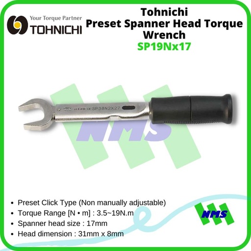 [EZM.1041948] Tohnichi Preset Spanner Head Torque Wrench SP19Nx17 3.5 - 19 N.m