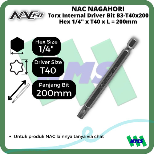 [EZM.1042021] Torx Internal Driver Bit SQ1/4 x T40 x L 200mm Nagahori NAC B3-T40x200