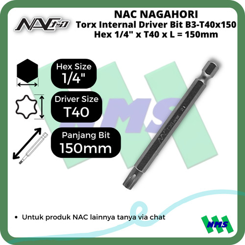 [EZM.1042022] Torx Internal Driver Bit SQ1/4 x T40 x L 150mm Nagahori NAC B3-T40x150