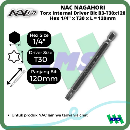 [EZM.1042023] Torx Internal Driver Bit SQ1/4 x T30 x L 120mm Nagahori NAC B3-T30x120