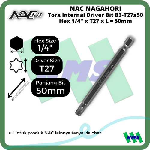 [EZM.1042028] Torx Internal Driver Bit SQ1/4 x T27 x L 50mm Nagahori NAC B3-T27x50