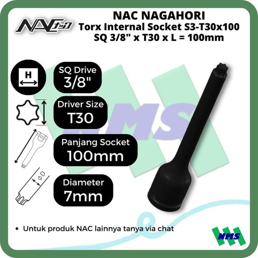 [EZM.1042043] Torx Internal Socket SQ1/2 x T30 x L 100mm Nagahori NAC S4-T30x100