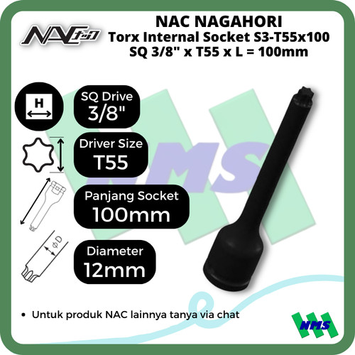 [EZM.1042044] Torx Internal Socket SQ3/8 x T55 x L 100mm Nagahori NAC S3-T55x100