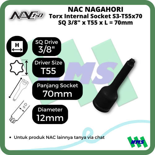 [EZM.1042045] Torx Internal Socket SQ3/8 x T55 x L 70mm Nagahori NAC S3-T55x70