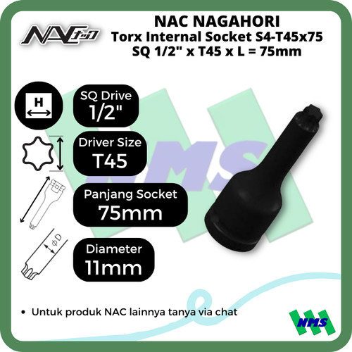 [EZM.1042046] Torx Internal Socket SQ3/8 x T45 x L 70mm Nagahori NAC S3-T45x70