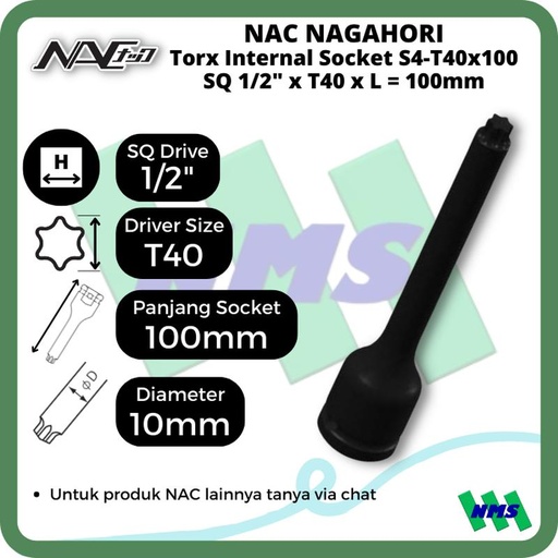 [EZM.1042047] Torx Internal Socket SQ3/8 x T40 x L 100mm Nagahori NAC S3-T40x100