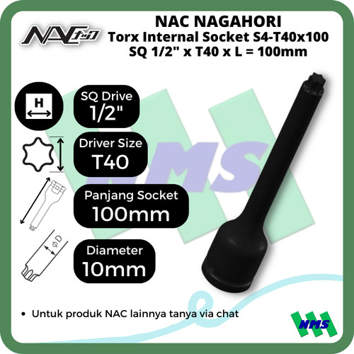 [EZM.1042047] Torx Internal Socket SQ3/8 x T40 x L 100mm Nagahori NAC S3-T40x100