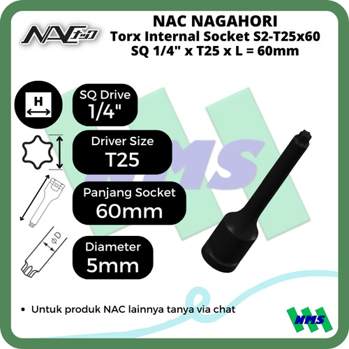 [EZM.1042052] Torx Internal Socket SQ1/4 x T25 x L 90mm Nagahori NAC S2-T25x90