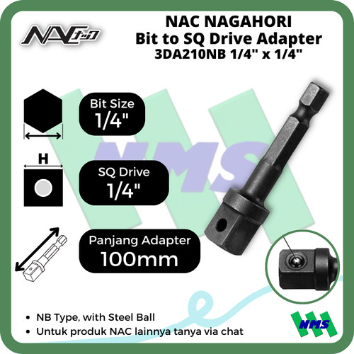 [EZM.1042126] Driver Socket Adapter Bit 1/4 to Sq 1/4 x L100mm NAC 3DA210NB