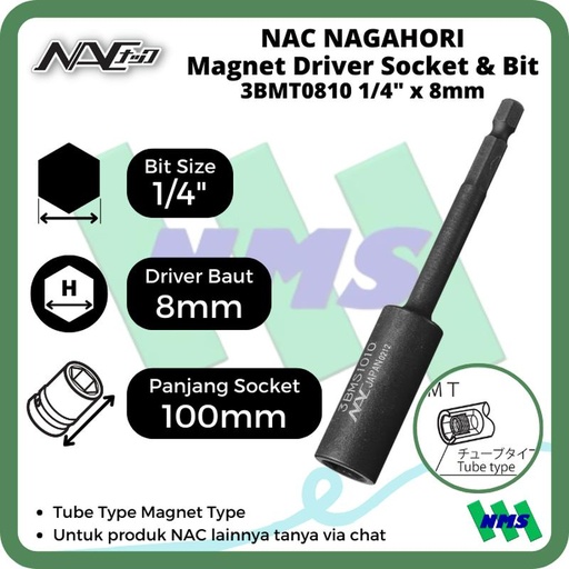 [EZM.1042149] Driver Socket Magnet 8mm x L100mm Nagahori NAC 3BMS0810