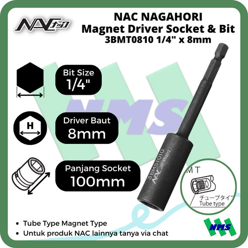 [EZM.1042149] Driver Socket Magnet 8mm x L100mm Nagahori NAC 3BMS0810