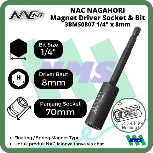 [EZM.1042150] Driver Socket Magnet 8mm x L70mm Nagahori NAC 3BMS0807
