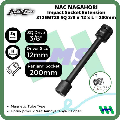 [EZM.1042208] Impact Socket Ext Mata Sok Hitam 3/8 x 12mm Nagahori NAC 312EMT20