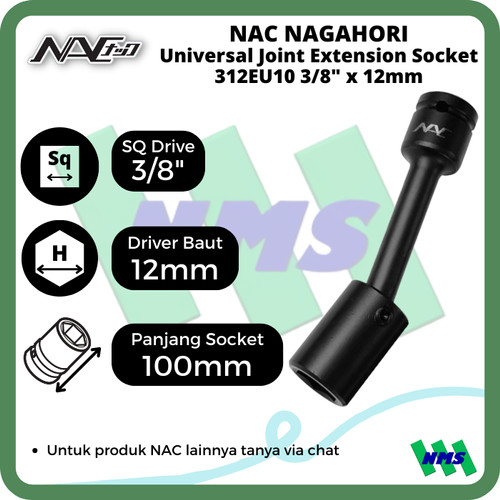 [EZM.1042221] Impact Socket Universal Ext Mata Sok Hitam 3/8 x 12mm NAC 312EU10