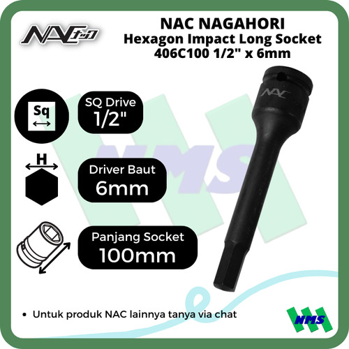[EZM.1042228] Impact Socket Long Mata Sok Hitam 1/2 x 6mm Nagahori NAC 406C100