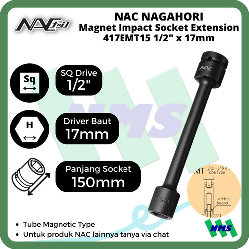 [EZM.1042260] Impact Socket Ext Mata Sok Hitam 1/2 x 17mm Nagahori NAC 417EMT15
