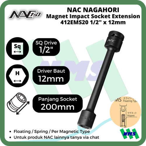 [EZM.1042269] Impact Socket Ext Mata Sok Hitam 1/2 x 12mm Nagahori NAC 412EMS20