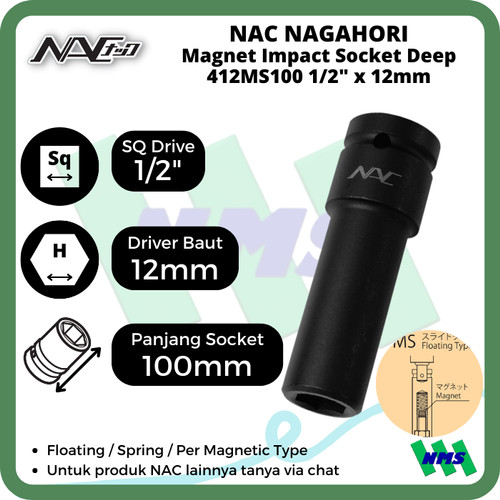 [EZM.1042272] Impact Socket Deep Mata Sok Hitam 1/2 x 12mm Nagahori NAC 412MS100