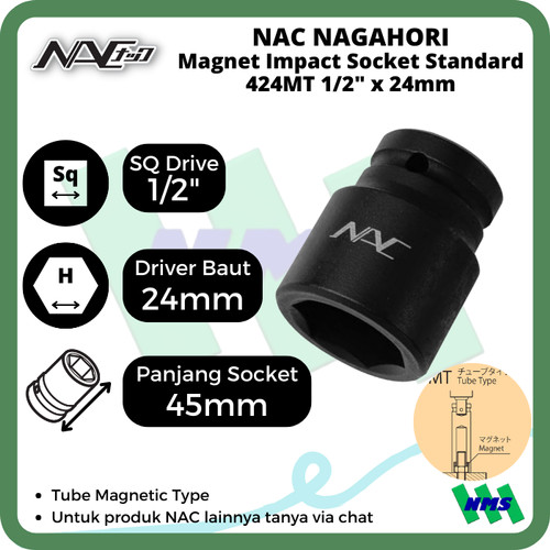 [EZM.1042273] Impact Socket Standart Mata Sok Hitam 1/2 x 24mm Nagahori NAC 424MT
