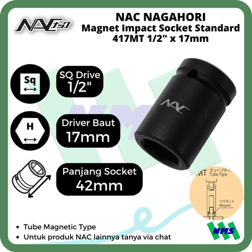 [EZM.1042275] Impact Socket Standart Mata Sok Hitam 1/2 x 17mm Nagahori NAC 417MT