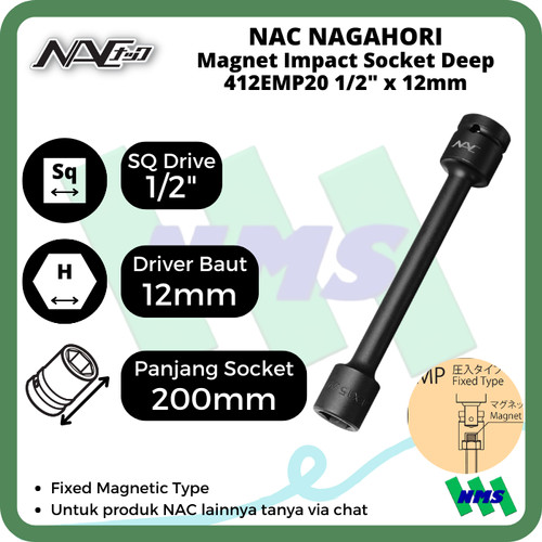 [EZM.1042279] Impact Socket Deep Mata Sok Hitam 1/2 x 12mm Nagahori NAC 412EMP20