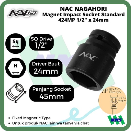 [EZM.1042285] Impact Socket Standart Mata Sok Hitam 1/2 x 24mm Nagahori NAC 424MP