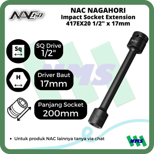 [EZM.1042293] Impact Socket Extension Mata Sok Hitam 1/2 x 17mm Nagahori NAC 417EX20