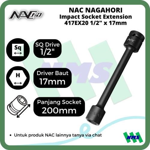 [EZM.1042293] Impact Socket Extension Mata Sok Hitam 1/2 x 17mm Nagahori NAC 417EX20