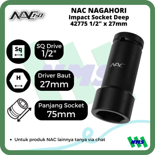 Impact Socket Deep Mata Sok Hitam 1/2 x 27mm Nagahori NAC 42775