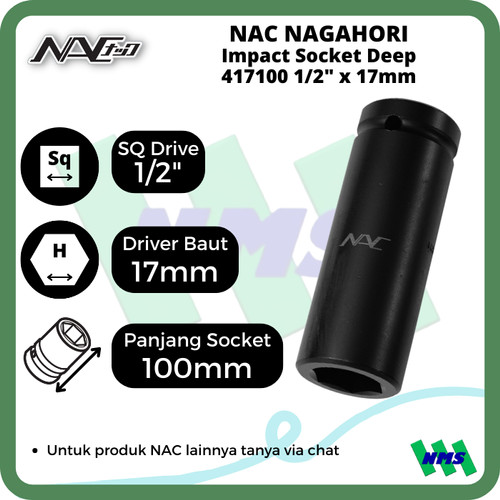 Impact Socket Deep Mata Sok Hitam 1/2 x 17mm Nagahori NAC 417100