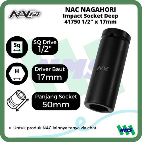 Impact Socket Deep Mata Sok Hitam 1/2 x 17mm Nagahori NAC 41750