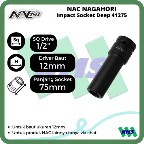 Impact Socket Deep Mata Sok Hitam 1/2 x 12mm Nagahori NAC 41275