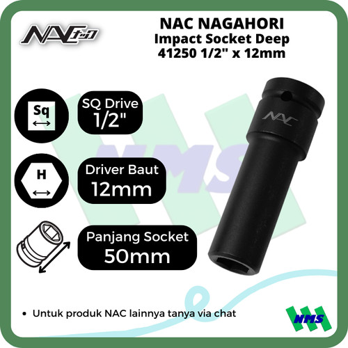 Impact Socket Deep Mata Sok Hitam 1/2 x 12mm Nagahori NAC 41250