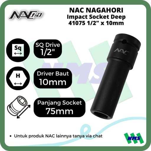 [EZM.1042322] Impact Socket Deep Mata Sok Hitam 1/2 x 10mm Nagahori NAC 41075