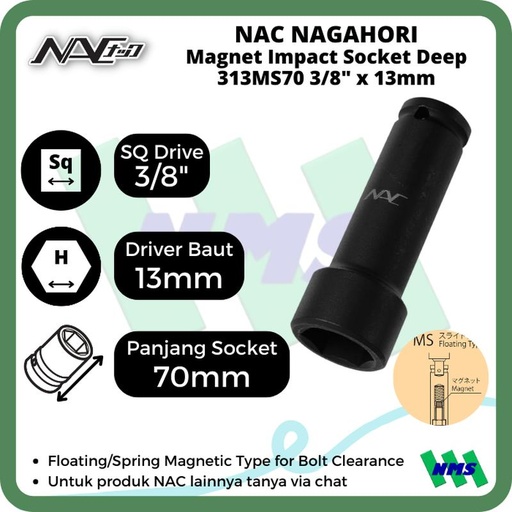 [EZM.1042367] Impact Socket Deep Mata Sok Hitam 3/8 x 13mm Nagahori NAC 313MS70