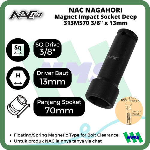 [EZM.1042367] Impact Socket Deep Mata Sok Hitam 3/8 x 13mm Nagahori NAC 313MS70