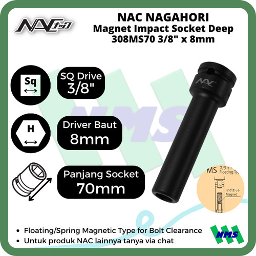 [EZM.1042370] Impact Socket Deep Mata Sok Hitam 3/8 x 8mm Nagahori NAC 308MS70