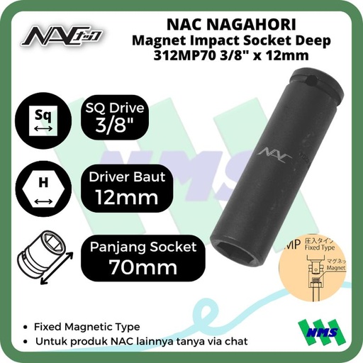 [EZM.1042384] Impact Socket Deep Mata Sok Hitam 3/8 x 12mm Nagahori NAC 312MP70