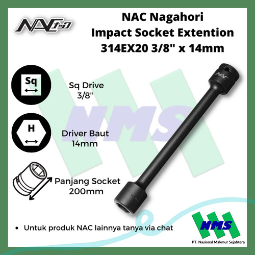 [EZM.1042402] Impact Socket Extension Mata Sok Hitam 3/8 x 14mm Nagahori NAC 314EX20