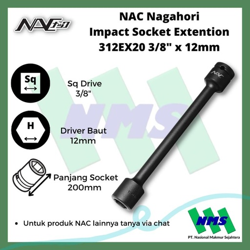 [EZM.1042407] Impact Socket Extension Mata Sok Hitam 3/8 x 12mm Nagahori NAC 312EX20