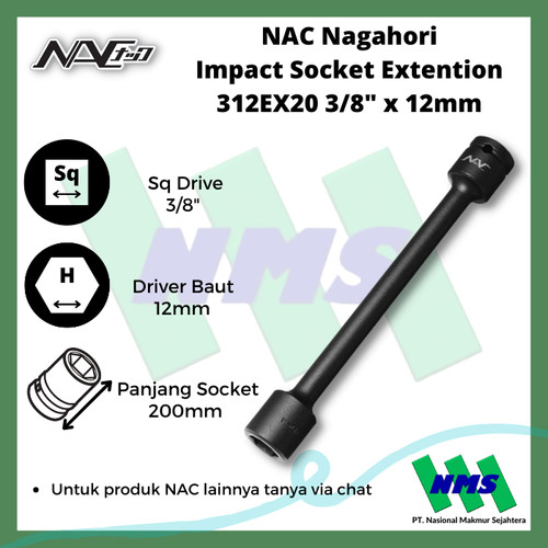[EZM.1042407] Impact Socket Extension Mata Sok Hitam 3/8 x 12mm Nagahori NAC 312EX20