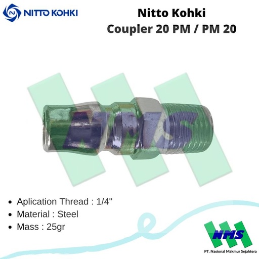 [EZM.1042458] 20PM Coupler 1/4" Nitto Kohki Drat Luar 1/4 Inci PM20 Kopler Steel