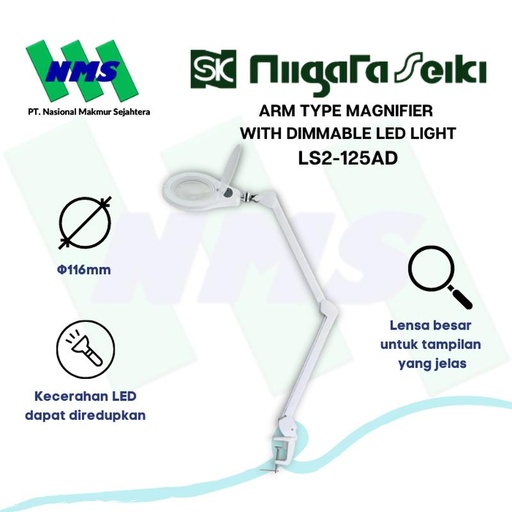 [EZM.1042480] Kaca Pembesar LED Arm Magnifier Dimmable LED Light LS2-125AD SK